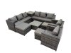 Fimous Garden Rattan Outdoor Furniture Set 11 Seater Patio Corner Sofa Coffee Table with 3 Stool Side Table Dark Grey