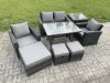 Fimous Rattan Wicker Garden Furniture Patio Conservatory Sofa Set with Rectangular Dining Table Armchair 2 Seater Sofa 3 Footstools Side Table