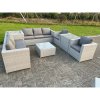 Fimous Light Grey Outdoor PE Rattan Garden Furniture Set Wicker Sofa Set Square Coffee Table 2 Armchair Side Table