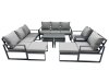 Fimous Outdoor Garden Furniture Set Aluminium Lounge 3 Seat Sofa Oblong Coffee Table Sets with 2 Chairs 4 Stools Dark Grey
