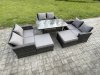 Fimous High Back Outdoor Garden Furniture Rattan Sofa Dining Table Set with 2 Big Footstool Dark Grey Mixed