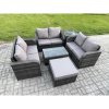 Fimous Outdoor Garden Furniture Sets 7 Seater Wicker Rattan Furniture Sofa Sets with Rectangular Coffee Table Love Sofa Big Footstool Side Table Dark Grey Mixed