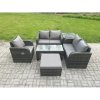 Fimous 6 PCS Garden Furniture set Rattan Outdoor Lounge Sofa Table Chair With Tempered Glass Table Dark Grey Mixed