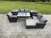 Fimous Wicker PE Rattan Garden Dining Set Outdoor Furniture Sofa with Rectangular Dining Table Love Seat Sofa 2 Side Tables Big Footstool Dark Grey Mixed