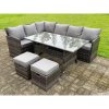 High Back Dark Mixed Grey Rattan Corner Sofa Set Outdoor Furniture Rectangular Dining Table 2 Small Footstools 8 Seater