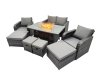 Fimous 8-seater Patio Gas Firpit Dining Table Sofa Sets Rattan Garden Furniture Dining Set with 4 Stools Dark Grey Mixed