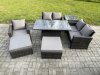 Fimous 7 Seater Outdoor Rattan Patio Furniture Set Garden Height Adjustable Rising Lifting Table Sofa Dining Sofa Set with Side Table 2 Big Footstool Dark Grey Mixed