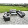 Fimous Patio Garden Furniture Sets Wicker 8 Seater Outdoor Rattan Furniture Sofa Sets with Rectangular Coffee Table Reclining Chair