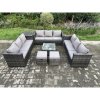 Fimous 11 Seater Outdoor Rattan Garden Furniture Set Patio Lounge Sofa Set with Side Table Square Coffee Table 2 Small Footstool Dark Grey Mixed