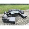 Fimous 9 Seater PE Wicker Outdoor Rattan Garden Furniture Set Propane Gas Fire Pit Table and Sofa Chair set with Side Table 2 Big Footstool