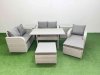 Fimous High Back Poly Rattan Garden Furniture Set with Reclining Chair Loveseat Sofa Rectangular Dining Table Indoor Outdoor Patio Set 2 Big Stool 2 Side Table Light Grey