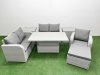 Fimous High Back Poly Rattan Garden Furniture Set with Reclining Chair Loveseat Sofa Adjustable Lifting Dining or Coffee Table Indoor Outdoor Patio Set Big Stool 2 Side Table Light Grey