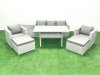 Fimous Garden Dining Set Outdoor Rattan Furniture Set with Sofa Dining Table 2 Chairs 2 Big Footstools Side Table Light Grey Mixed