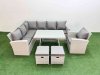 Fimous Garden Outdoor Rattan Furniture Set Rattan Corner Sofa Oblong Dining Table with Armchair Light Grey Mixed 9 Seater