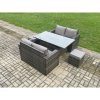 Fimous Patio Rattan Garden Furniture Set with Oblong Rectangular Dining Table 2 Small Footstools 6 Seater Outdoor Loveseat Sofa Set Dark Grey Mixed