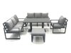 Fimous Outdoor Garden Furniture Set Aluminium Lounge Sofa Adjustable Rising Lifting Dining Table Sets with Big Footstool Dark Grey