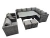 Fimous Rattan Garden Furniture Set Outdoor 10 Seater Patio Dining Corner Sofa Sets with Dining Table 2 Chairs 2 Small Stools Dark Grey Mixed
