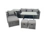 Fimous Rattan Dining Table Sofa Armchair Set with Side Table 3 Footstools Outdoor Garden Furniture Set Dark Grey Mixed