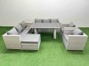 Fimous 9 Seater Wicker PE Rattan Furniture Outdoor Dining Table 3 Seater Sofa Armchair Set with Side Table Big Stool Light Grey