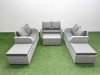 Fimous 8 Seater PE Wicker Rattan Furniture Sofa Sets with Rectangular Coffee Table 2 Seater Love Sofa 2 Big Footstool Light Grey