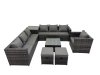 Fimous 9 Seater Garden Outdoor Rattan Furniture Set Patio Corner Sofa Coffee Table with Side Table 2 Small Stool Dark Grey
