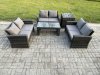 Fimous 6 Seater Rattan Wicker Garden Furniture Patio Conservatory Sofa Set with Coffee Table Double Seater Sofa Side Table
