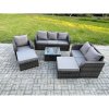 Fimous 8 Seater High Back Rattan Garden Furniture Set with Square Coffee Table 2 Big Footstool Indoor Outdoor Patio Lounge Sofa Set Dark Grey Mixed