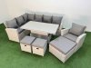 Fimous 10 Seat Rattan Outdoor Garden Furniture Corner Sofa Set Adjustable Lifting Dining or Coffee Table Set with 3 Footstools Light Grey