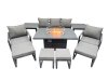 Fimous 9 Seat Outdoor Garden Furniture Set Aluminium Lounge 3 Seat Sofa Gas Fire Pit Table Sets with Chair 4 Stools 2 Side Tables Dark Grey