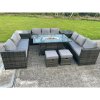 Fimous Outdoor Rattan Garden Corner Furniture Gas Fire Pit Table Gas Heater Sets Side Tables Small Footstools Dark Grey 11 Seater