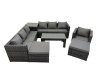 Fimous Garden Rattan Outdoor Furniture Set 9 Seater Patio Corner Sofa Oblong Coffee Table with Chair 2 Big Stool Side Table Dark Grey
