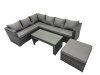 Fimous 4 Pieces Outdoor PE Rattan Garden Furniture Corner Sofa Oblong Coffee Table Set with Cushions Big Footstool Dark Grey Mixed