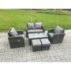 Fimous Outdoor Garden Furniture Sets 6 Seater Wicker Rattan Furniture Sofa Sets with Rectangular Coffee Table Reclining Chair