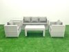 Fimous Rattan Garden Furniture Set 5 Pieces Outdoor Garden Sofa Oblong Coffee Table Set with 2 Chairs Side Tabe Light Grey Mixed