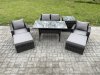 Fimous Outdoor Lounge Sofa Garden Furniture Set Rattan Rectangular Dining Table with Double Seat Sofa Armchair 2 Big Footstool Side Table 6 Seater Dark Grey Mixed