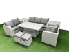 Fimous Patio PE Wicker 8 Seater Outdoor Rattan Furniture Sofa Sets with Adjustable Lifting Dining or Coffee Table Reclining Chair Loveseat Sofa 3 Seater Sofa Stool 2 Side Table Light Grey