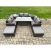 Fimous Rattan Garden Outdoor Furniture 3 PC Love Sofa Set Patio Adjustable Rising lifting Dining Table With 2 Side Tables 2 Big Footstool