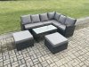 Fimous 8 Seater Wicker PE Outdoor Garden Furniture Set High Back Rattan Corner Sofa Set with 2 Big Footstool Rectangular Coffee Table