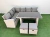 Fimous 8 Seater Wicker Rattan Corner Sofa Sets Outdoor Garden Furniture Sets with Rectangular Dining Table Lounge Sofa 2 Small Footstools Light Grey