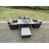 Fimous Rattan Outdoor Furniture Gas Fire Pit Rectangle Dining Table Gas Heater Chairs Two Seater Love Sofa Sets Big Footstools 5 Seater