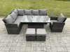 Fimous Wicker PE Outdoor Rattan Garden Furniture Set Height Adjustable Rising Lifting Table Sofa Dining Set with 2 Small Footstools Armchair Dark Grey Mixed