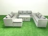 Fimous Rattan Garden Outdoor Furniture Set 12 Seater Garden Sofa Oblong Coffee Table Set with 3 Footstools Light Grey Mixed