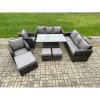 Fimous Wicker PE Rattan Outdoor Garden Furniture Sets Height Adjustable Rising lifting DiningTable Sofa Set with Reclining Chair 3 Footstools Dark Grey Mixed