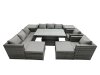 Fimous Rattan Dining Table Sofa Set with 2 Side Tables 2 Armchair 2 Stools Outdoor 10 Seat Garden Furniture Set Dark Grey Mixed