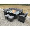 Fimous High Back Rattan Garden Furniture Sets Gas Fire Pit Dining Table Gas Heater Set Left Corner Sofa Small Footstools Chair 9 Seater
