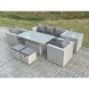 Fimous Rattan Garden Funiture Set Adjustable Rising Lifting Table Sofa Dining Set With 2 Arm Chair Side Table Stools