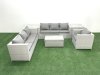 Fimous Wicker PE Rattan Sofa Garden Furniture Set with Armchair Oblong Coffee Table 2 Side Tables Light Grey Mixed
