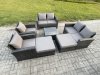Fimous Rattan Outdoor Garden Furniture Sofa Set Table & Chairs with 2 Big Footstool Dark Grey Mixed