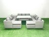 Fimous Rattan Garden Outdoor Furniture Set 11 Seater Garden Sofa Rectangulr Dining Table Set with 2 Big Footstools 2 Side Tables Light Grey Mixed