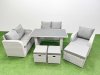 Fimous Rattan Sofa Outdoor Furniture with Dining Table,Love Sofa,3 Stools Patio Furniture Light Grey 8 Seater
